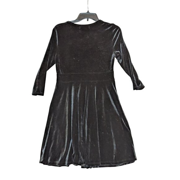 Allegra K Womens Black Velvet Wrap V-Neck Dress 3/4 Sleeves Elegant Party Wear - Picture 4 of 5